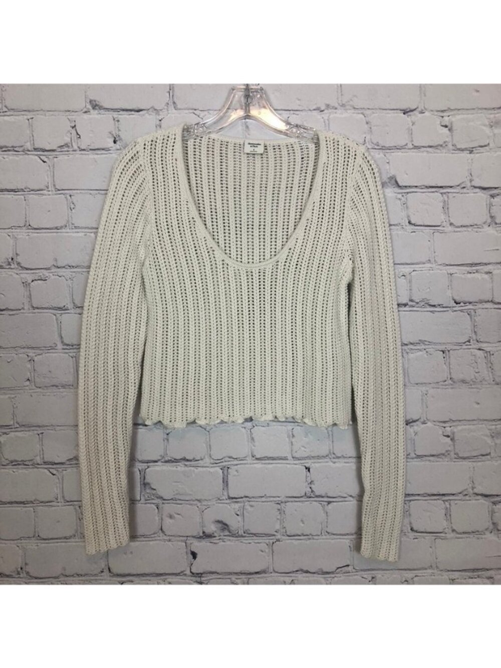 Abercrombie & Fitch Open Knit Cropped Sweater Size S White 100% Cotton